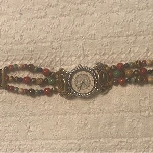 A W Southwestern watch beaded band with jasper, tiger’s eye, lapis.